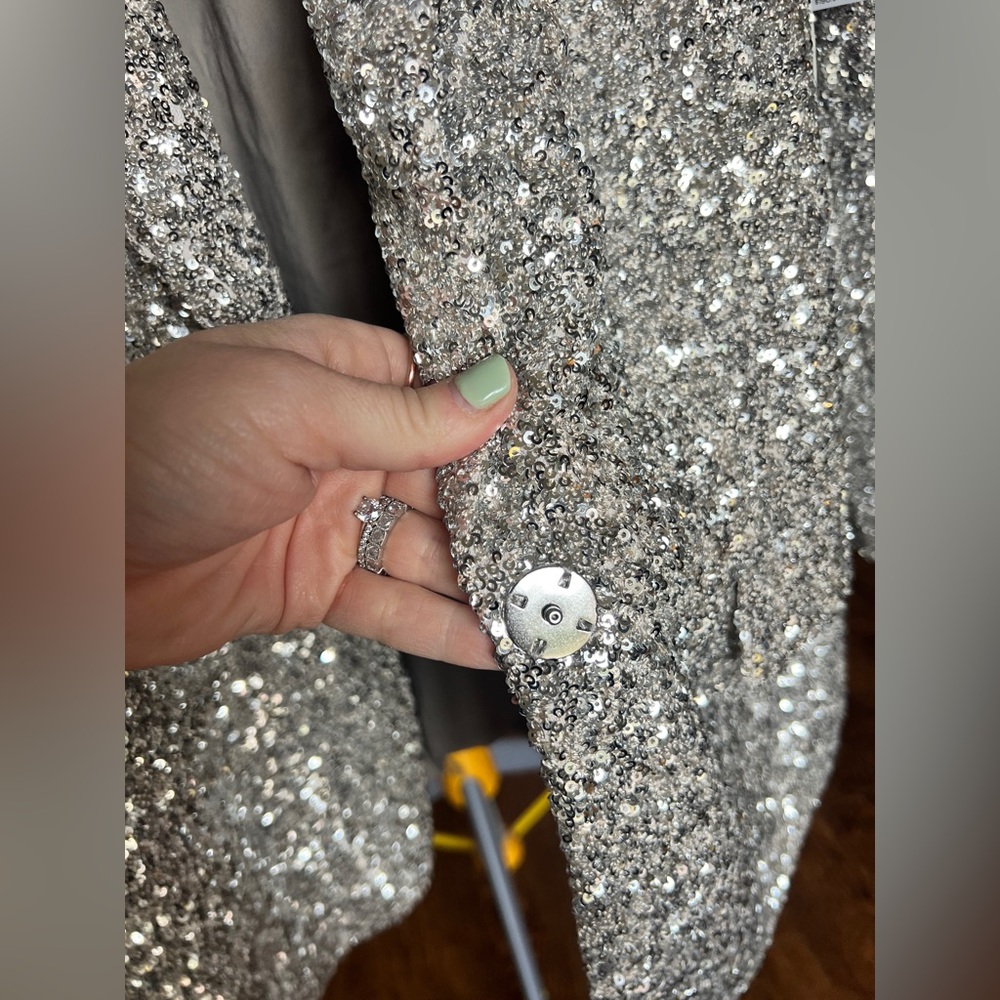 Express Silver Sequin Blazer Jacket NWT - image 3